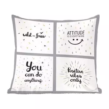 Декоративная подушка MuchoWow диванная подушка для гостиной декоративная подушка 45х45 см Дикая и свободная" - "Отношение решает все" - "Вы можете все" - "Только положительные вибрации - чехлы на подушки - чехлы декоративные - чехлы декоративные