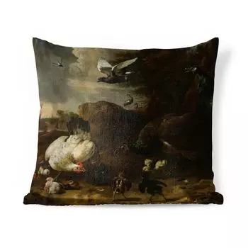 Декоративная подушка MuchoWow диванная подушка для гостиной декоративная подушка 60х60 см Курица с цыплятами, которым угрожают два павлина - Melchior d'Hondecoeter - чехол на подушку - хлопчатобумажная ткань - декоративные наволочки
