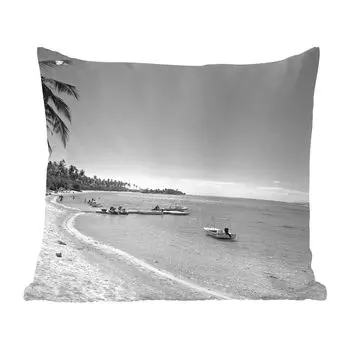 Декоративная подушка MuchoWow, диванная подушка для гостиной, декоративная подушка 40x40 см. Пляж Моореа в черно-белом цвете - чехлы для диванных подушек - без наполнителя
