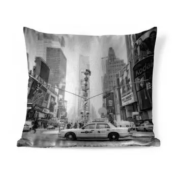 Декоративная подушка MuchoWow, диванная подушка для гостиной, декоративная подушка 60х60 см. Такси в Нью-Йорке - черно-белый - чехол на подушку - хлопчатобумажная ткань - декоративные наволочки