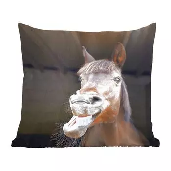 Декоративная подушка MuchoWow диванная подушка для гостиной декоративная подушка 60 x 60 см лошадь - забавная - стабильная - дети - мальчики - девочки - дети - чехол на подушку - хлопчатобумажная ткань - декоративные чехлы на подушки, мультиколо...