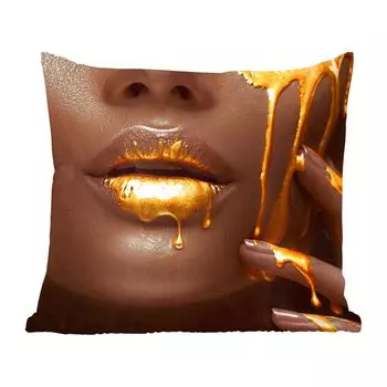 Декоративная подушка MuchoWow диванная подушка для гостиной декоративная подушка 60 x 60 см женщина - золото - губы - чехол на подушку - хлопчатобумажная ткань - декоративные наволочки