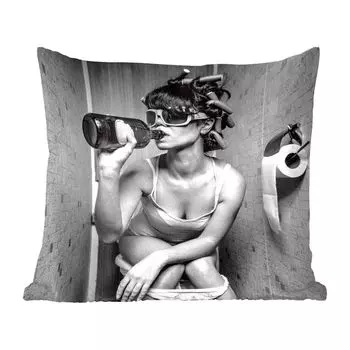 Декоративная подушка MuchoWow диванная подушка для гостиной декоративная подушка 60 x 60 см женщина - туалет - черный - белый - чехол на подушку - хлопчатобумажная ткань - декоративные чехлы на подушки