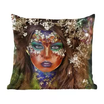 Декоративная подушка MuchoWow диванная подушка для гостиной декоративная подушка 60 x 60 см женщина - цветы - макияж - чехол на подушку - хлопчатобумажная ткань - декоративные наволочки