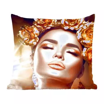 Декоративная подушка MuchoWow, диванная подушка для гостиной, декоративная подушка 60 x 60 см женщина - розы - золото - чехол на подушку - хлопчатобумажная ткань - декоративные наволочки