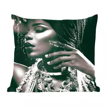 Декоративная подушка MuchoWow диванная подушка для гостиной декоративная подушка 60 x 60 см женщина - ожерелье - черный - белый - чехол на подушку - хлопчатобумажная ткань - декоративные наволочки