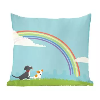 Декоративная подушка MuchoWow диванная подушка гостиная декоративная подушка 40х40 см Иллюстрация двух собак под радугой - чехлы на диванные подушки - без наполнителя
