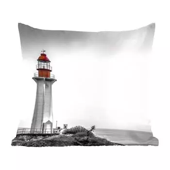 Декоративная подушка MuchoWow диванная подушка гостиная декоративная подушка 40х40 см черно-белое фото маяка на западе Ванкувера - чехлы на диванные подушки - без наполнителя