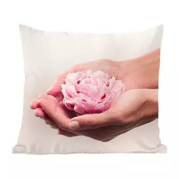 Декоративная подушка MuchoWow диванная подушка гостиная декоративная подушка 60х60 см Руки держат розовый пион - чехол на подушку - хлопчатобумажная ткань - декоративные наволочки