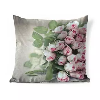 Декоративная подушка MuchoWow диванная подушка гостиная декоративная подушка 60х60 см На столе лежит большая книга с розовыми розами. - Чехол на подушку - хлопчатобумажная ткань - декоративные чехлы на подушки.
