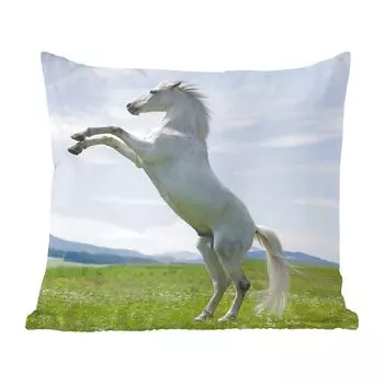 Декоративная подушка MuchoWow, подушка для дивана, декоративная подушка для гостиной, 60 x 60 см, лошадь - выращивание лошадей - природа - чехол на подушку - хлопчатобумажная ткань - декоративные наволочки