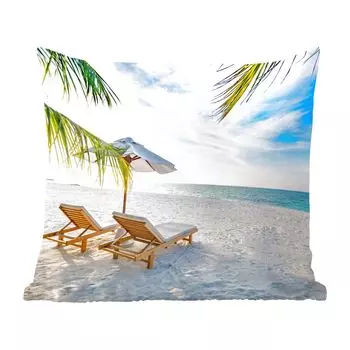 Декоративная подушка MuchoWow, подушка для дивана, декоративная подушка для гостиной, 60 x 60 см, шезлонг - зонтик - закат - чехол на подушку - хлопчатобумажная ткань - декоративные чехлы на подушки