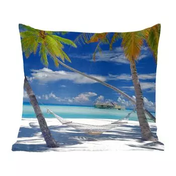 Декоративная подушка MuchoWow, подушка для дивана, декоративная подушка для гостиной, 60 х 60 см, пляж - лето - гамак - чехол на подушку - хлопчатобумажная ткань - декоративные наволочки