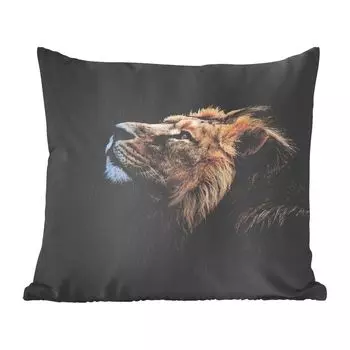 Декоративная подушка MuchoWow, подушка для дивана, декоративная подушка для гостиной, 60 х 60 см, лев, черный, джунгли, чехол на подушку, хлопчатобумажная ткань, декоративные чехлы на подушки