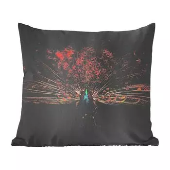Декоративная подушка MuchoWow, подушка для дивана, декоративная подушка для гостиной, 60 х 60 см, павлин - перья - ночь - чехол на подушку - хлопчатобумажная ткань - декоративные наволочки