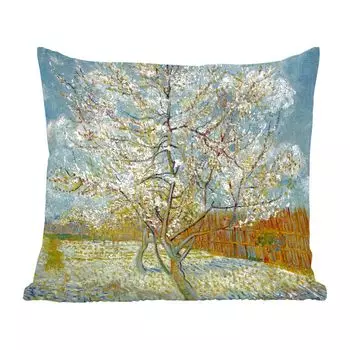 Декоративная подушка MuchoWow, подушка для дивана, декоративная подушка для гостиной, 60 х 60 см, цветущее персиковое дерево - Винсент Ван Гог - чехол на подушку - хлопчатобумажная ткань - декоративные чехлы на подушки