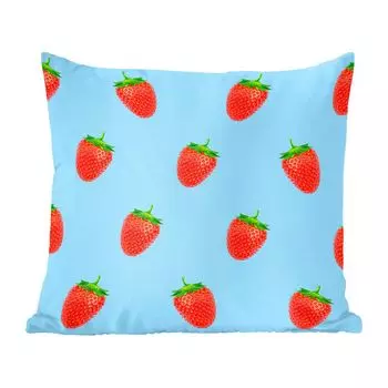 Декоративная подушка MuchoWow, подушка для дивана, декоративная подушка для гостиной, 50 х 50 см, клубника - узор - лето - чехлы на подушки - украшение - спальня