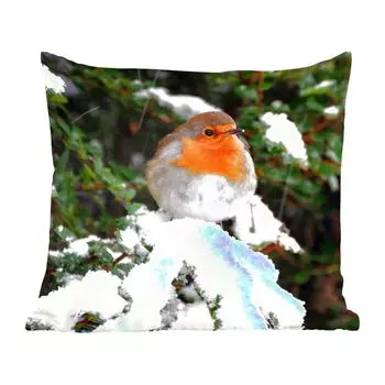 Декоративная подушка MuchoWow, подушка для дивана, декоративная подушка для гостиной, 60 х 60 см, малиновка - дерево - снег - чехол на подушку - хлопчатобумажная ткань - декоративные наволочки