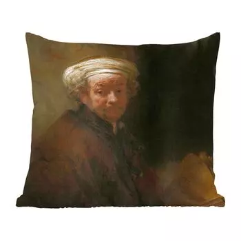 Декоративная подушка MuchoWow, подушка для дивана, декоративная подушка для гостиной, 60 х 60 см, автопортрет в образе апостола Павла - картина Рембрандта ван Рейна - чехол на подушку - хлопчатобумажная ткань - декоративные чехлы на подушки, мул...