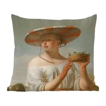 Декоративная подушка MuchoWow, подушка для дивана, декоративная подушка для гостиной, 60 х 60 см, девушка в широкой шляпе - картина Цезаря Боэция ван Эвердингена - чехол на подушку - хлопчатобумажная ткань - декоративные чехлы на подушки