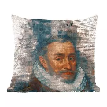 Декоративная подушка MuchoWow, подушка для дивана, декоративная подушка для гостиной, 60 x 60 см, Вильгельм Оранский - газетная статья - искусство - чехол на подушку - хлопчатобумажная ткань - декоративные наволочки