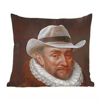 Декоративная подушка MuchoWow, подушка для дивана, декоративная подушка для гостиной, 50 х 50 см, Вильгельм Оранский - искусство - шляпа - чехлы на подушки - украшение - спальня