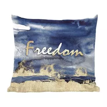 Декоративная подушка MuchoWow, подушка для дивана, декоративная подушка для гостиной, 60 х 60 см, цитата - свобода - золото - черный - чехол на подушку - хлопчатобумажная ткань - декоративные чехлы на подушки