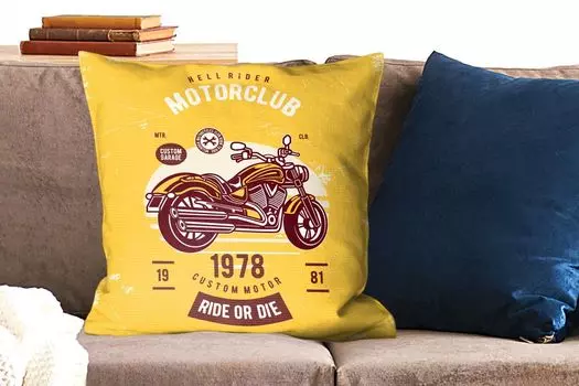 Декоративная подушка MuchoWow, подушка для дивана, декоративная подушка для гостиной, 60 х 60 см, мотоцикл, желтый, ретро, чехол на подушку, хлопчатобумажная ткань, декоративные чехлы на подушки