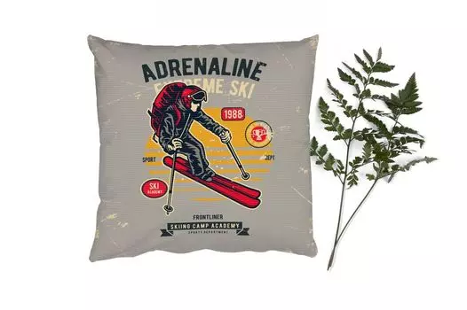 Декоративная подушка MuchoWow, подушка для дивана, декоративная подушка для гостиной, 60 х 60 см, лыжа, спорт, винтаж, чехол на подушку, хлопчатобумажная ткань, декоративные чехлы на подушки