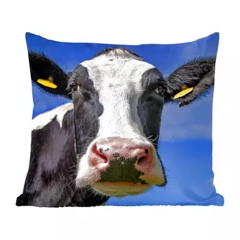 Декоративная подушка MuchoWow, подушка для дивана, декоративная подушка для гостиной, 60 х 60 см, корова, синий, животные, чехол на подушку, хлопчатобумажная ткань, декоративные чехлы на подушки