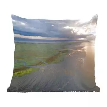 Декоративная подушка MuchoWow, подушка для дивана, декоративная подушка для гостиной, 60 x 60 см, Острова Вадден - вода - воздух - чехол на подушку - хлопчатобумажная ткань - декоративные наволочки