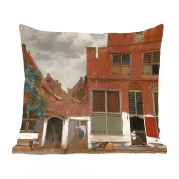 Декоративная подушка MuchoWow, подушка для дивана, декоративная подушка для гостиной, 60 x 60 см, The Little Street - Йоханнес Вермеер - чехол на подушку - хлопчатобумажная ткань - декоративные наволочки