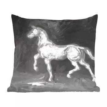 Декоративная подушка MuchoWow, подушка для дивана, декоративная подушка для гостиной, 60 х 60 см, лошадь - Винсент Ван Гог - черный - белый - чехол на подушку - хлопчатобумажная ткань - декоративные чехлы на подушки