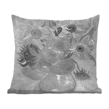 Декоративная подушка MuchoWow, подушка для дивана, декоративная подушка для гостиной, 60 х 60 см, подсолнухи - Винсент Ван Гог - черный - белый - чехол на подушку - хлопчатобумажная ткань - декоративные наволочки