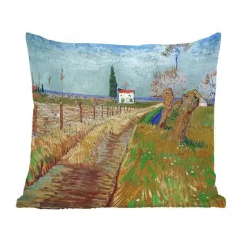 Декоративная подушка MuchoWow, подушка для дивана, декоративная подушка для гостиной, 60 х 60 см, дорожка через ивовое поле - Винсент Ван Гог - чехол на подушку - хлопчатобумажная ткань - декоративные чехлы на подушки