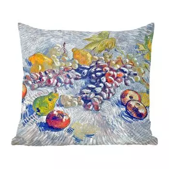 Декоративная подушка MuchoWow, подушка для дивана, декоративная подушка для гостиной, 60 х 60 см, виноград, лимоны, груши и яблоки - Винсент Ван Гог - чехол на подушку - хлопчатобумажная ткань - декоративные чехлы на подушки