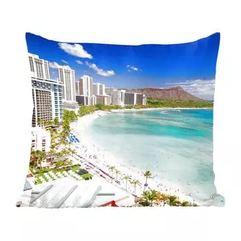 Декоративная подушка MuchoWow, подушка для дивана, декоративная подушка для гостиной, 60 х 60 см, Пляж Вайкики у побережья Гонолулу, Гавайи - чехол на подушку - хлопчатобумажная ткань - декоративные наволочки