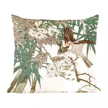 Декоративная подушка MuchoWow, подушка для дивана, декоративная подушка для гостиной, 60 x 60 см, красная птица в бамбуке - чехол на подушку - хлопчатобумажная ткань - декоративные чехлы на подушки