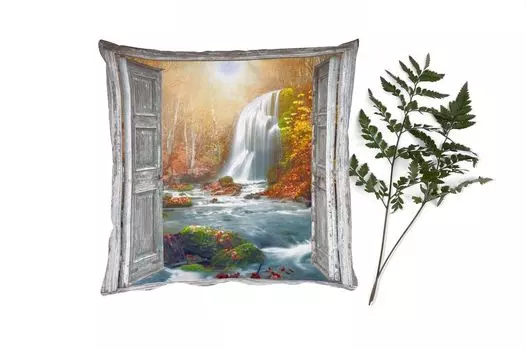 Декоративная подушка MuchoWow, подушка для дивана, декоративная подушка для гостиной, 60 x 60 см, водопад - вид - пейзаж - чехол на подушку - хлопчатобумажная ткань - декоративные наволочки, мультиколор