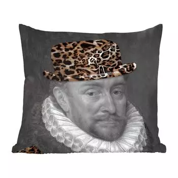 Декоративная подушка MuchoWow, подушка для дивана, декоративная подушка для гостиной, 60 х 60 см, арт - Вильгельм Оранский - принт пантеры - чехол на подушку - хлопчатобумажная ткань - декоративные наволочки