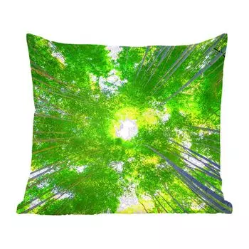 Декоративная подушка MuchoWow, подушка для дивана, декоративная подушка для гостиной, 60 х 60 см, верхушки деревьев в бамбуковом лесу Арасияма - чехол для подушки - хлопчатобумажная ткань - декоративные чехлы для подушек