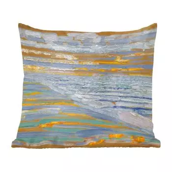 Декоративная подушка MuchoWow, подушка для дивана, декоративная подушка для гостиной, 60 х 60 см, вид на пляж и пирс с дюн - Пит Мондриан - чехол на подушку - хлопчатобумажная ткань - декоративные чехлы на подушки