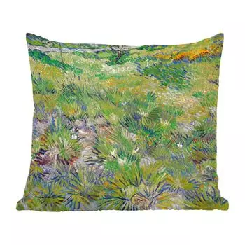 Декоративная подушка MuchoWow, подушка для дивана, декоративная подушка для гостиной, 60 х 60 см, длинная трава с бабочками - картина Винсента Ван Гога - чехол на подушку - хлопчатобумажная ткань - декоративные чехлы на подушки