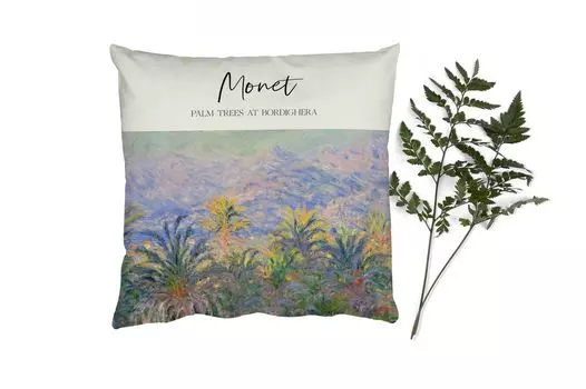Декоративная подушка MuchoWow, подушка для дивана, декоративная подушка для гостиной, 60 х 60 см, картина - пальмы в Бордигере - Моне - чехол на подушку - хлопчатобумажная ткань - декоративные наволочки
