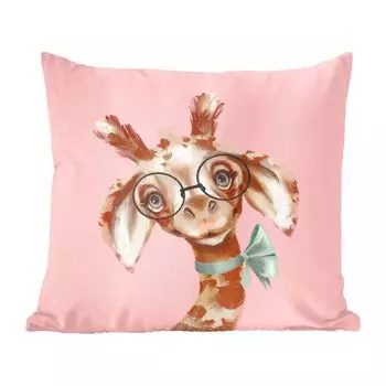 Декоративная подушка MuchoWow, подушка для дивана, декоративная подушка для гостиной, 60 х 60 см, жираф - джунгли - бант - чехол на подушку - хлопчатобумажная ткань - декоративные чехлы на подушки