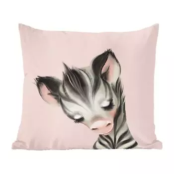 Декоративная подушка MuchoWow, подушка для дивана, декоративная подушка для гостиной, 60 x 60 см, зебра - детский - розовый - чехол на подушку - хлопчатобумажная ткань - декоративные наволочки