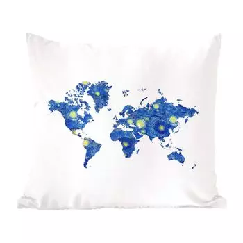 Декоративная подушка MuchoWow, подушка для дивана, декоративная подушка для гостиной, 60 х 60 см, карта - Ван Гог - Звездная ночь - чехол на подушку - хлопчатобумажная ткань - декоративные чехлы на подушки