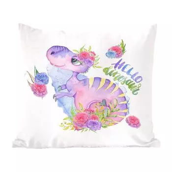 Декоративная подушка MuchoWow, подушка для дивана, декоративная подушка для гостиной, 60 х 60 см, динозавр - детская комната - цитата - девочки - дети - розовый - чехол на подушку - хлопчатобумажная ткань - декоративные наволочки