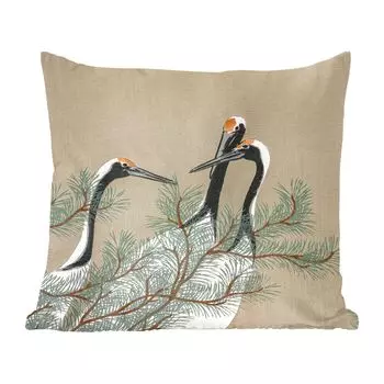Декоративная подушка MuchoWow, подушка для дивана, декоративная подушка для гостиной, 60 х 60 см, листья - журавль - японский - винтаж - чехол на подушку - хлопчатобумажная ткань - декоративные наволочки