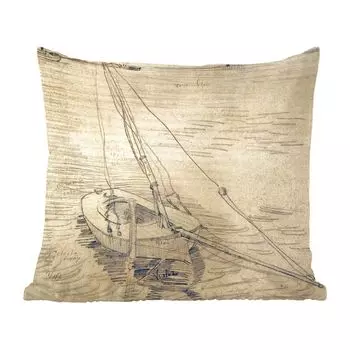 Декоративная подушка MuchoWow, подушка для дивана, декоративная подушка для гостиной, 60 х 60 см, парусник на Сене недалеко от Аньера - Винсент Ван Гог - чехол на подушку - хлопчатобумажная ткань - декоративные чехлы на подушки
